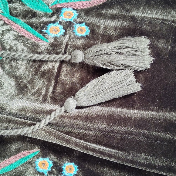 Umgree green velvet floral embroidered long sleeve boho dress XL - Picture 9 of 13